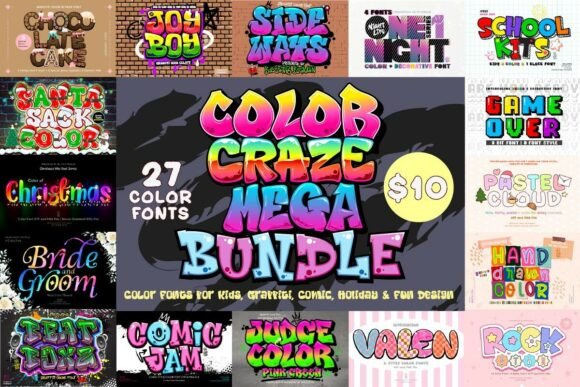 Color Craze Mega Bundle: 27 Playful Fonts for Dynamic Design