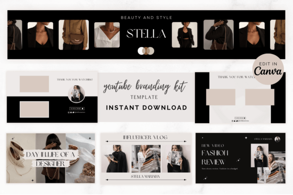 Luxury Black YouTube Branding Kit for Canva